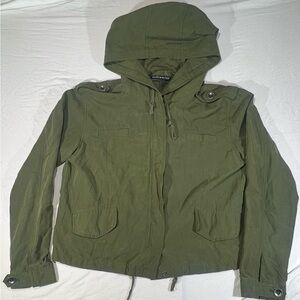 Brandy Melville Olive Green Khaki Roll Tab Sleeve Hooded Jacket Womens one size